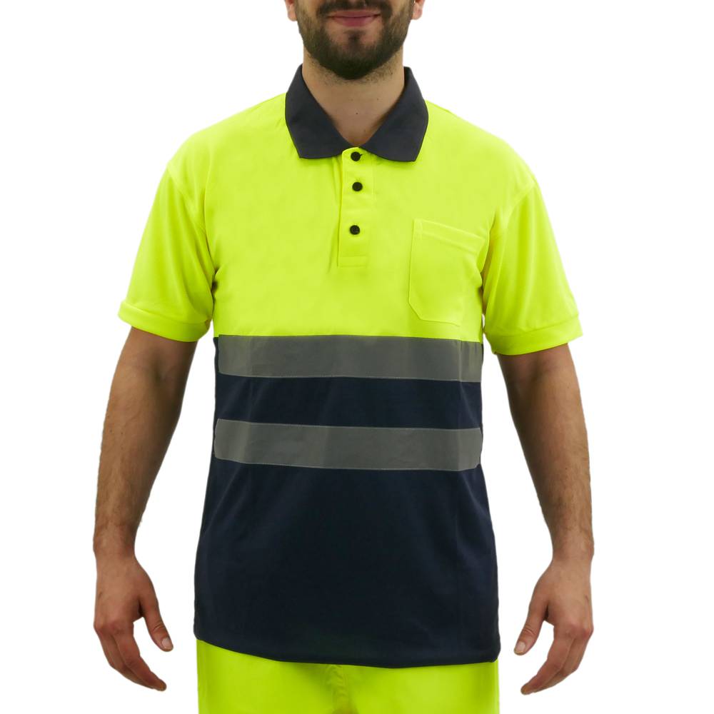 Shirt polo short sleeve yellow blue with reflective straps for safety works size M