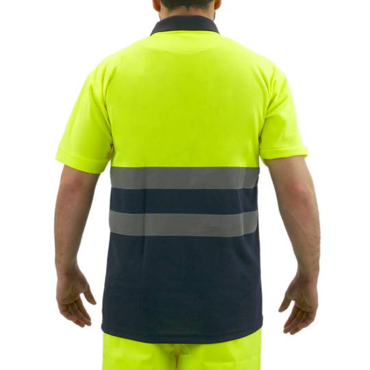 Shirt polo short sleeve yellow blue with reflective straps for safety works size M