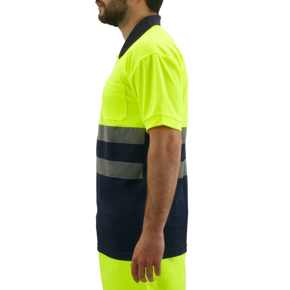 Shirt polo short sleeve yellow blue with reflective straps for safety works size M