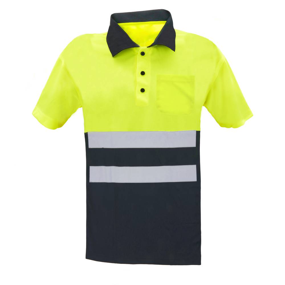 Shirt polo short sleeve yellow blue with reflective straps for safety works size M