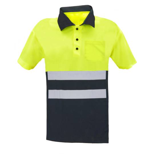 Shirt polo short sleeve yellow blue with reflective straps for safety works size M