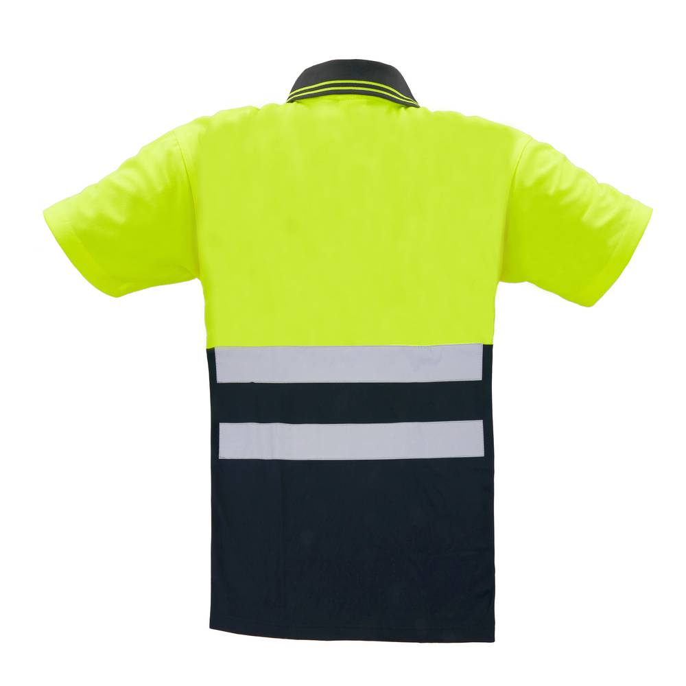 Shirt polo short sleeve yellow blue with reflective straps for safety works size M