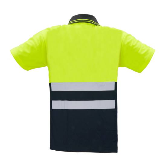 Shirt polo short sleeve yellow blue with reflective straps for safety works size M