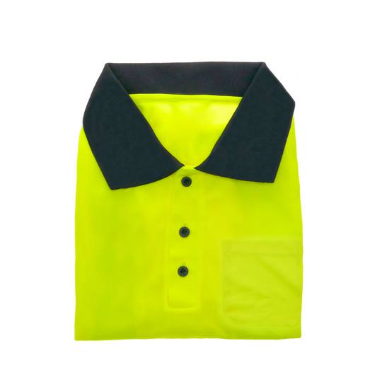 Shirt polo short sleeve yellow blue with reflective straps for safety works size M
