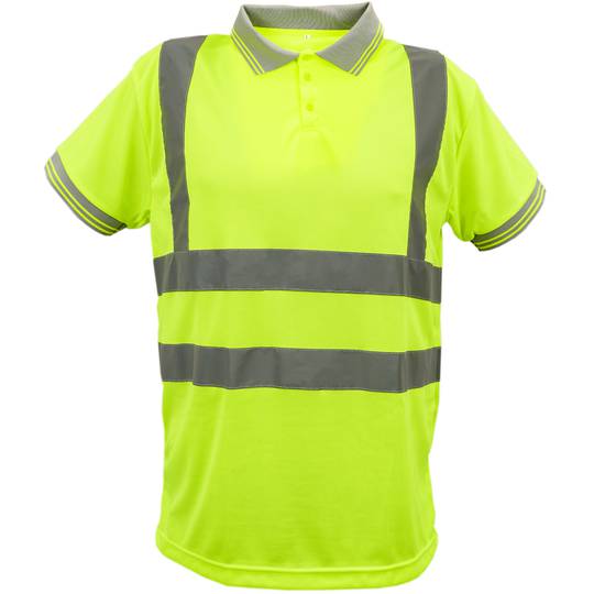 Shirt polo short sleeve yellow with reflective straps for safety works size M