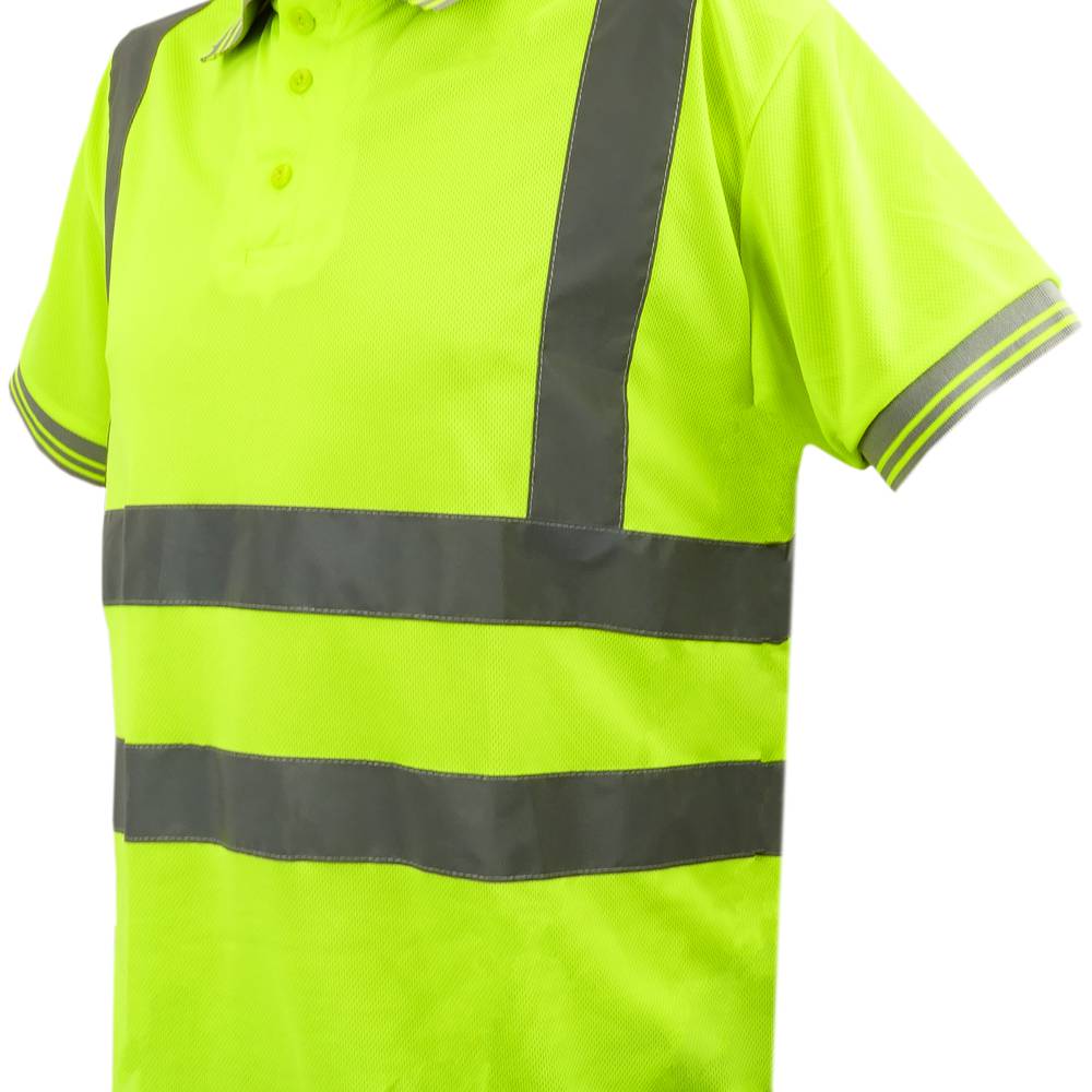 Shirt polo short sleeve yellow with reflective straps for safety works size M