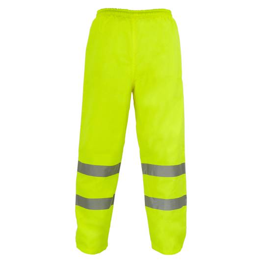Spodnie robocze z żółtym odblaskiem dla bezpieczeństwa pracy rozmiar L.