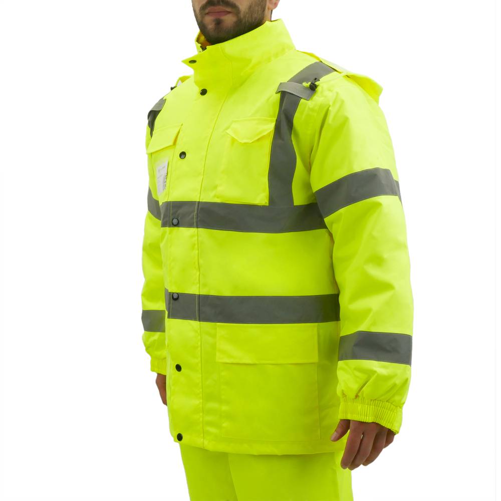 Geel werkjack met reflecterend voor werkveiligheid met maat XL capuchon