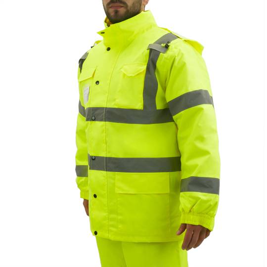 Geel werkjack met reflecterend voor werkveiligheid met maat XL capuchon