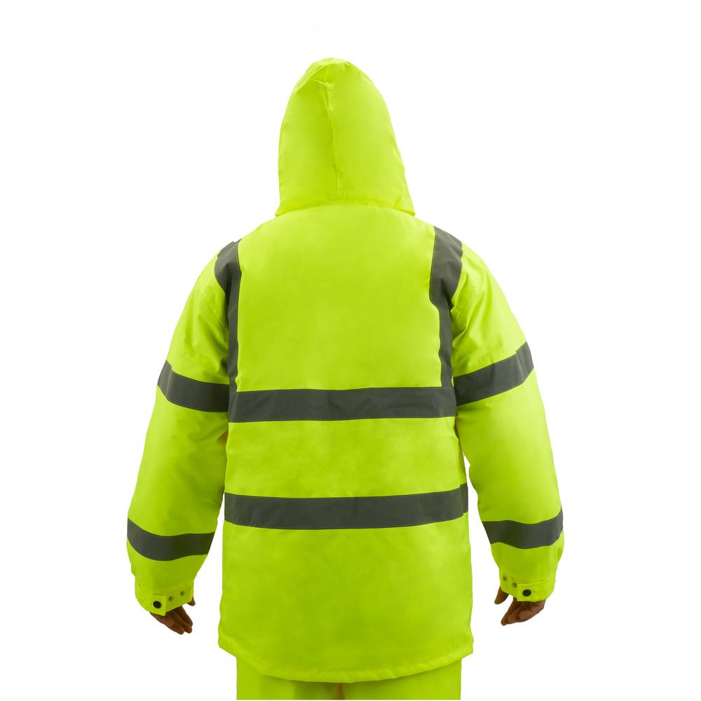 Geel werkjack met reflecterend voor werkveiligheid met maat XL capuchon