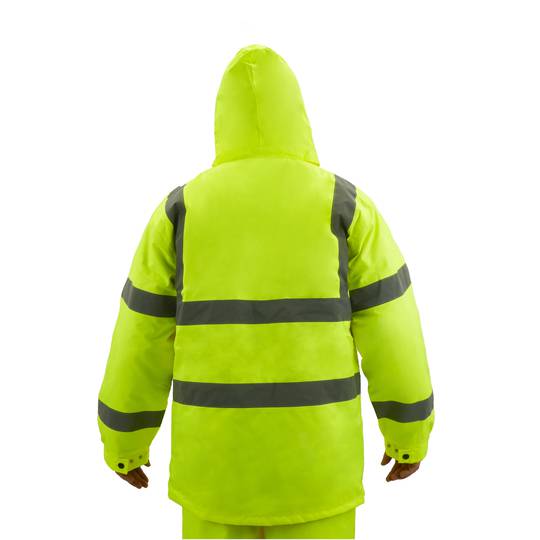 Geel werkjack met reflecterend voor werkveiligheid met maat XL capuchon