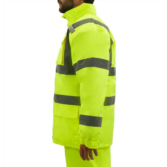 Geel werkjack met reflecterend voor werkveiligheid met maat XL capuchon