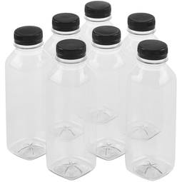 Recyclable PET plastic bottles, square and transparent 400mL, 7 pcs.