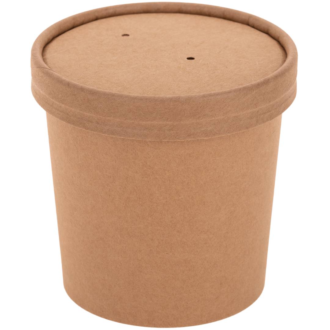 Terrina de cartão kraft biodegradável de parede dupla com tampa 360mL, 25 pcs.