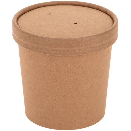 Terrina de cartão kraft biodegradável de parede dupla com tampa 360mL, 25 pcs.