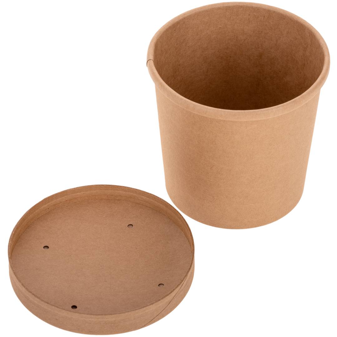 Terrina de cartão kraft biodegradável de parede dupla com tampa 360mL, 25 pcs.