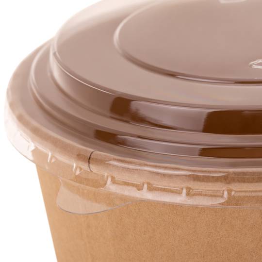 Kraft kartonnen slakommen met recycleerbaar plastic deksel 750mL, 25 stuks.