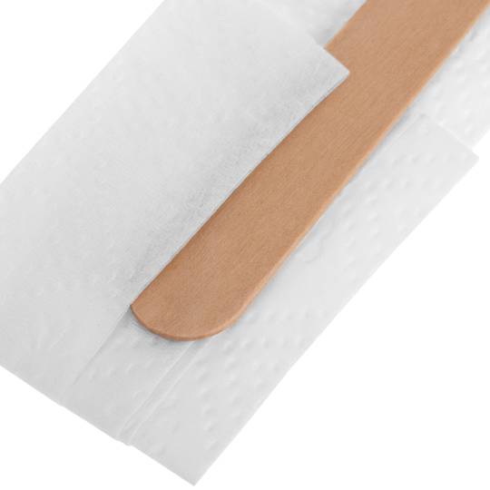 Pack de cubiertos de madera natural biodegradable con servilleta, 25 unidades