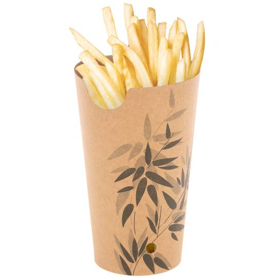 Pack de 50 unidades vaso para fritos de cartón marrón con cierre plegable 8,5 x 14 cm