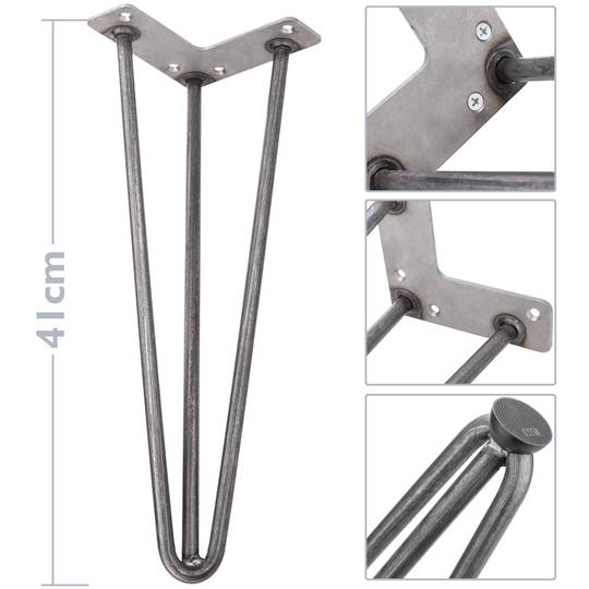 Pieds pour table et meuble style vintage Pieds en acier 3 pôles 41 cm 4-pack