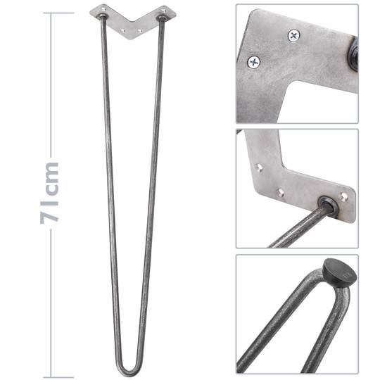 Piedi per tavolo e mobili stile vintage Piedi in acciaio 2 pali 71 cm 4-pack