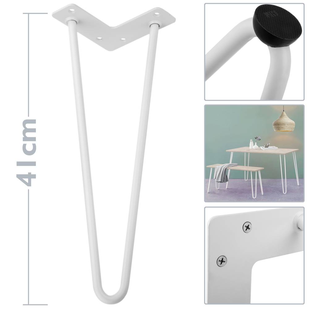 Pieds de table pour meubles et bureau en acier 2 tiges 41 cm blanc 4-pack