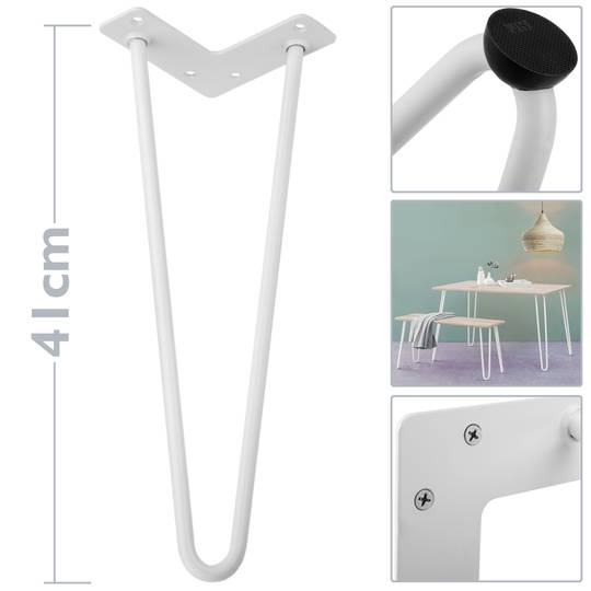 Pieds de table pour meubles et bureau en acier 2 tiges 41 cm blanc 4-pack
