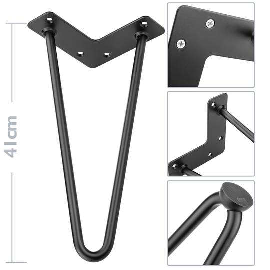 Pies para mesa y mueble Patas en acero 2 varillas 41 cm negro 4-pack