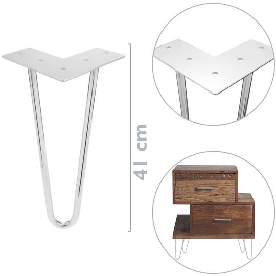 Patas Pés de mesa para armários e móveis em cromado 2 hastes 41 cm 4-pack