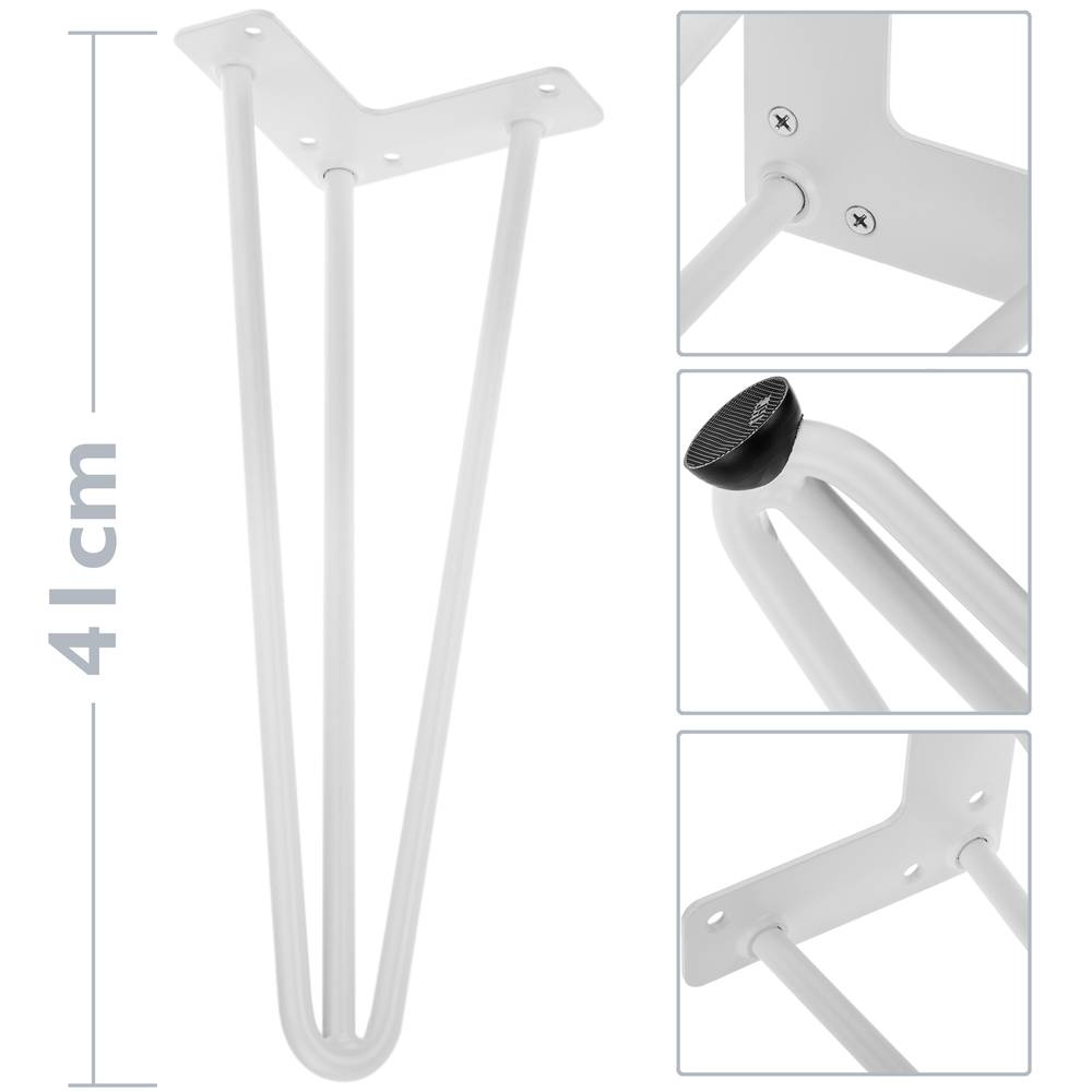 Patas de mesa para armários e móveis de aço 3 hastes 41 cm branco 4-pack