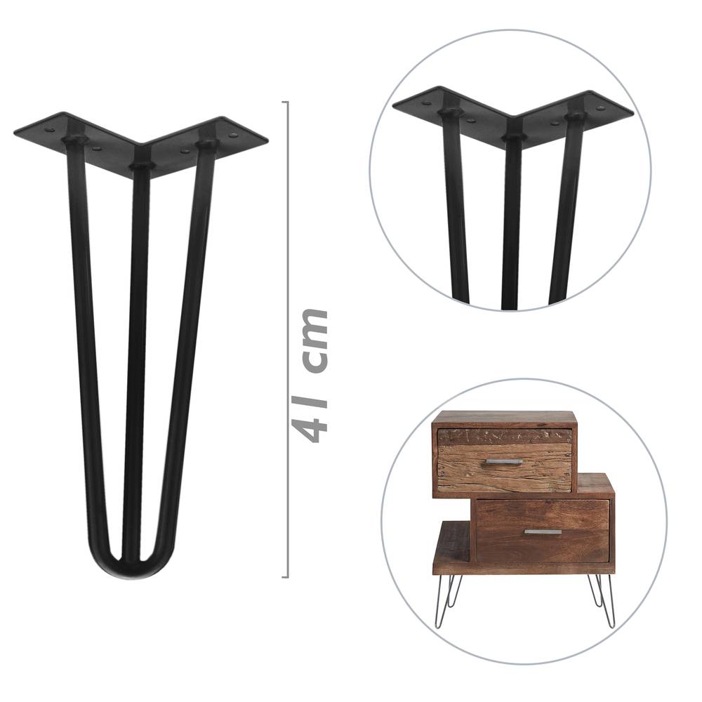 Pies para mesa y mueble Patas en acero 3 varillas 41 cm negro 4-pack