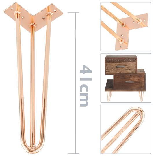 Gambe Piedini da tavolo per mobili e scrivania in acciaio 3 bacchette 41 cm rame 4-pack