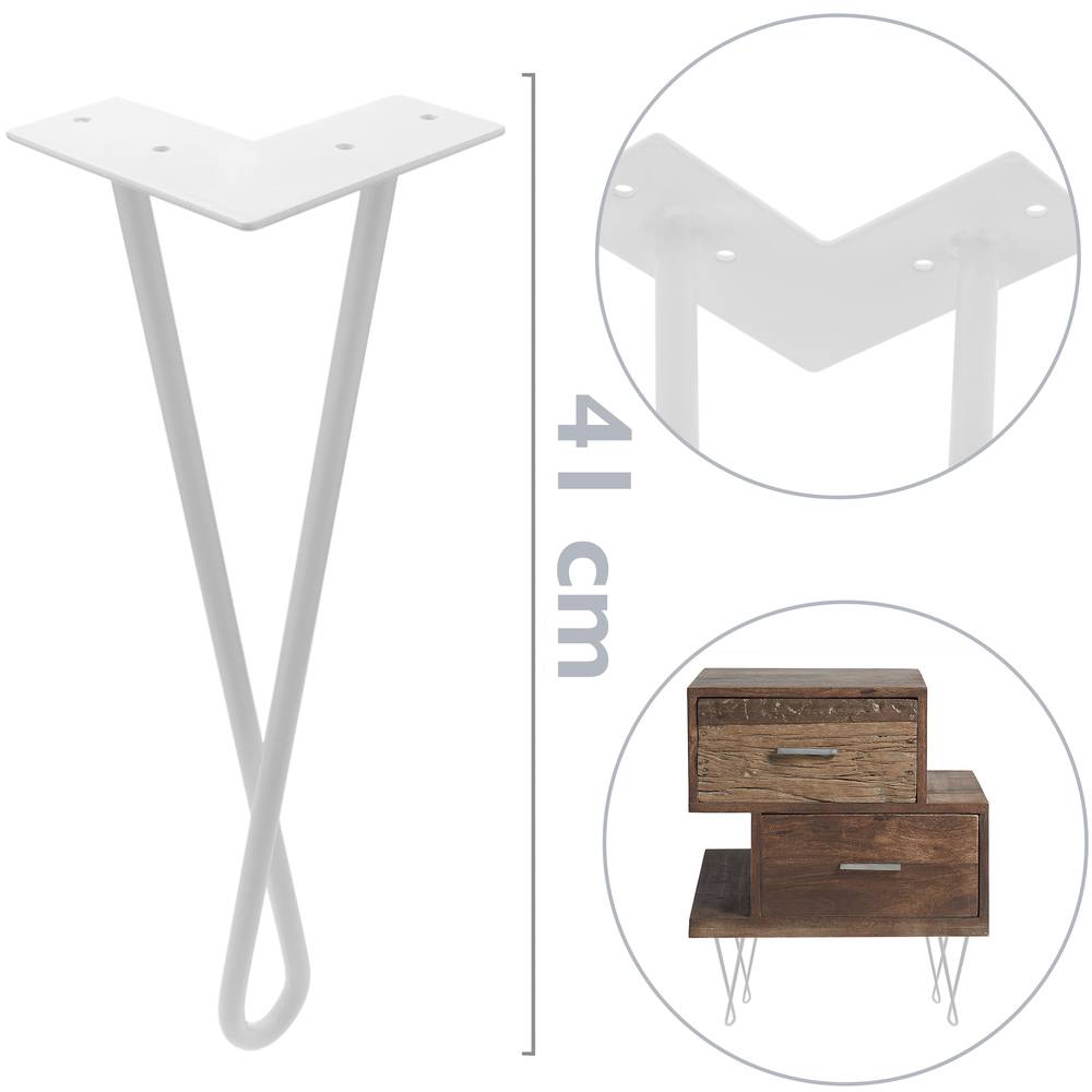 Table legs for desks cabinets furniture made of steel 2 rods 41 cm white 4-pack loop type