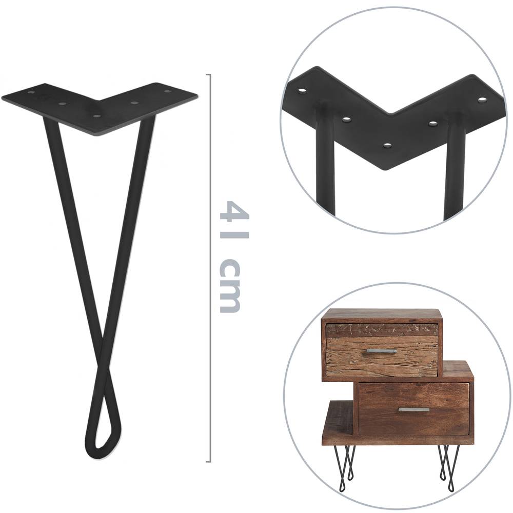 Peus per a taula i moble Potes en acer 2 varetes 41 cm negre 4-pack model bucle