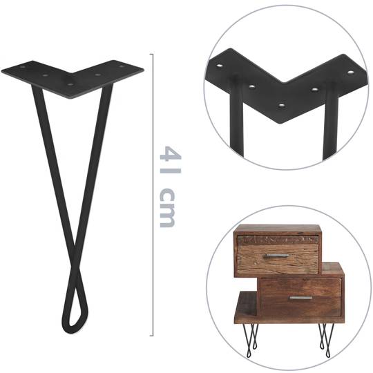 Peus per a taula i moble Potes en acer 2 varetes 41 cm negre 4-pack model bucle