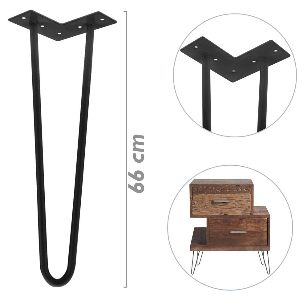 Table legs for desks cabinets furniture made of steel 2 rods 66 cm black 4-pack