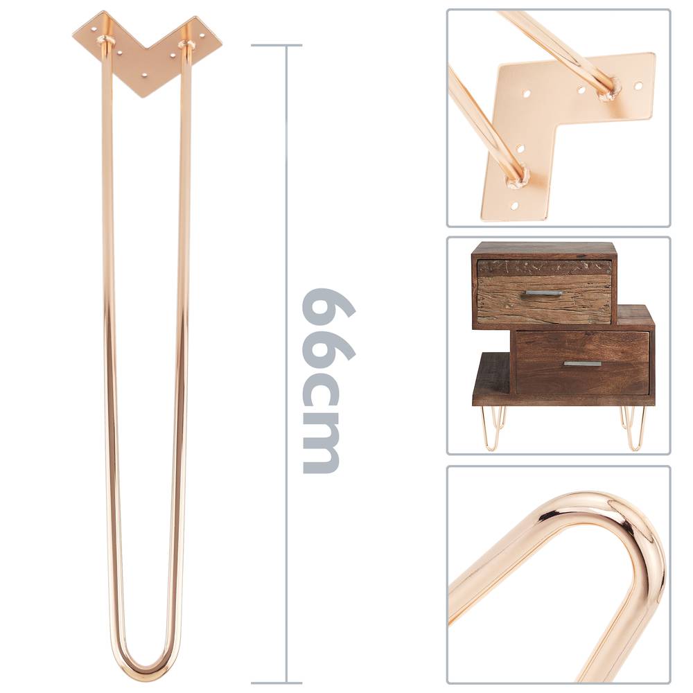 Table legs for desks cabinets furniture made of steel 2 rods 66 cm copper 4-pack