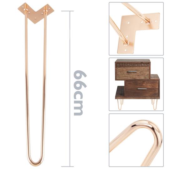 Pieds de table pour meubles et bureau en acier 2 tiges 66 cm cuivre 4-pack