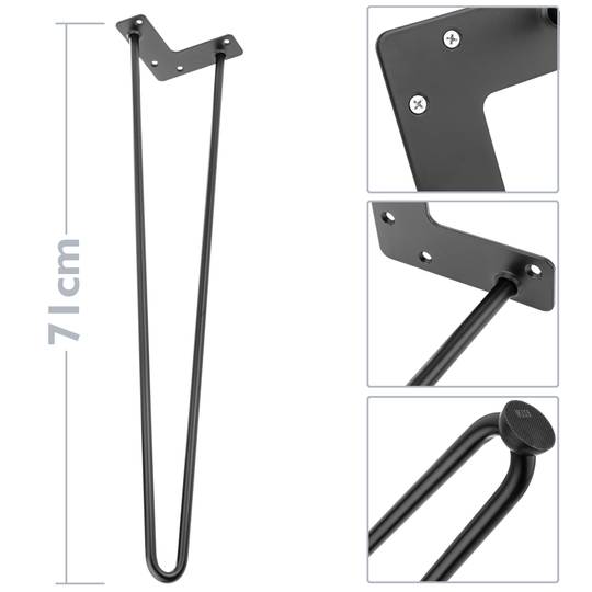 Table legs for desks cabinets furniture made of steel 2 rods 71 cm black 4-pack