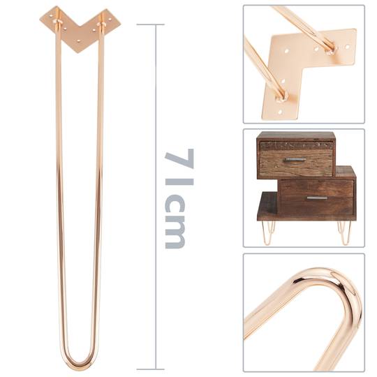 Gambe Piedini da tavolo per mobili e scrivania in acciaio 2 bacchette 71 cm rame 4-pack