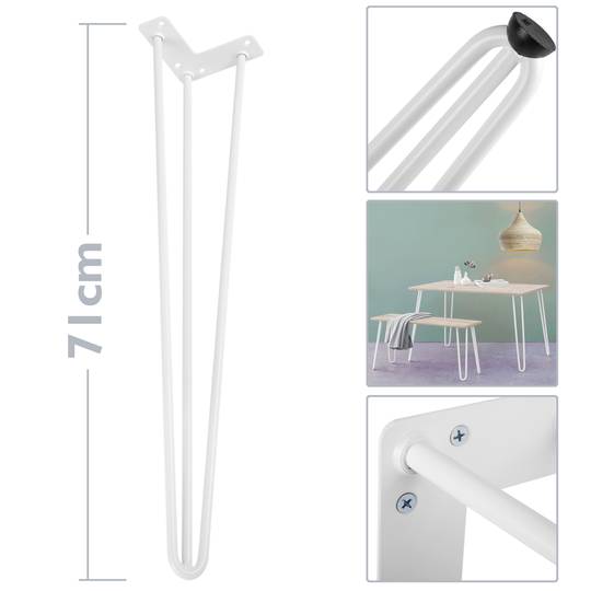 Gambe Piedini da tavolo per mobili e scrivania in acciaio 3 bacchette 71 cm bianco 4-pack