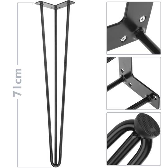 Tafel en meubelpoten Stalen poten 3 stangen 71 cm zwart 4-pack