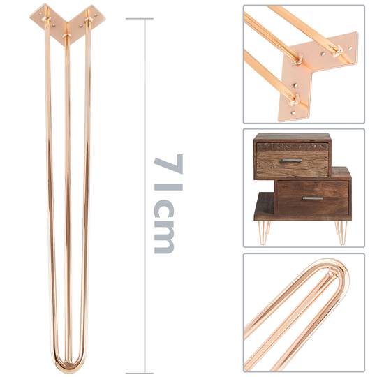 Tafel- en meubelpoten Stalen poten 3 stangen 71 cm koper 4-pack