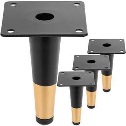 Packung mit 4 geraden Möbelbeinen mit konischer Form und Anti-Rutsch-Schutz 12cm schwarz und gold Farbe