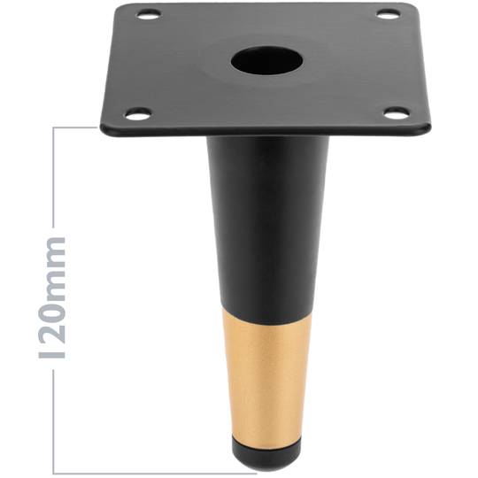 Confezione da 4 gambe dritte per mobili con forma conica e protezione antiscivolo da 12 cm colore nero e oro
