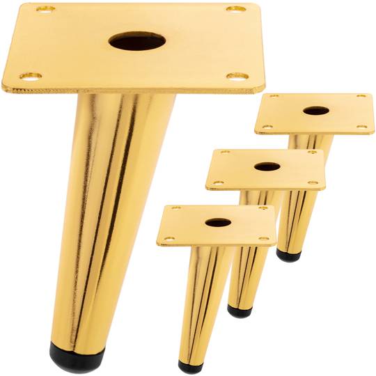 Confezione da 4 gambe per mobili a forma conica con protezione antiscivolo da 12 cm colore oro
