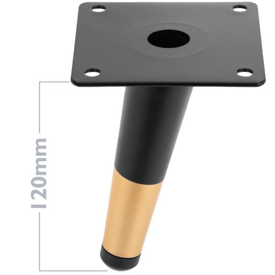 Confezione da 4 gambe per mobili a forma conica con protezione antiscivolo da 12 cm colore nero e oro