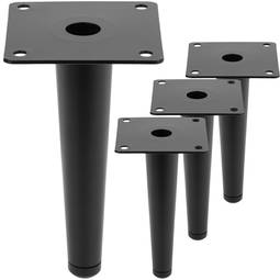 Packung mit 4 geraden Möbelbeinen mit konischer Form und Anti-Rutsch-Schutz 15cm Farbe schwarz