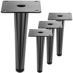 Packung mit 4 geraden Möbelbeinen mit konischer Form und Anti-Rutsch-Schutz, 15cm, Farbe schwarz-metallic.