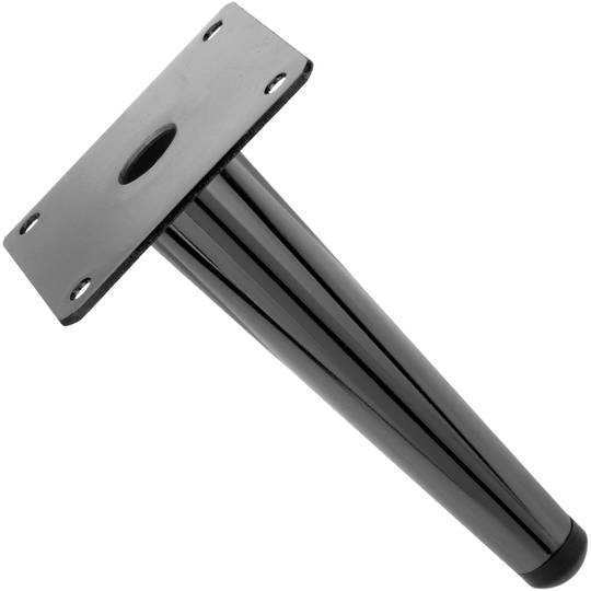 Pack of 4 straight furniture legs with conical shape and anti-slip protection, 15cm, metallic black colour.